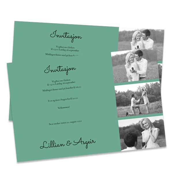Invitasjon bryllup 10x15cm - trykk på en side, liggende