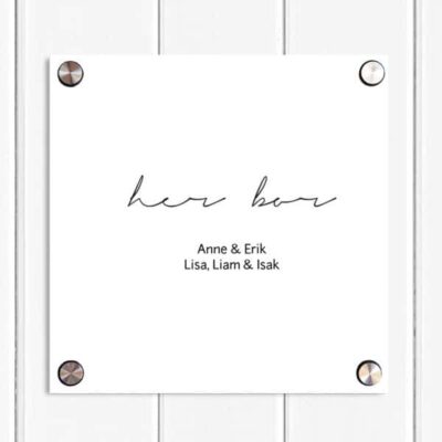 Dørskilt 20x20 cm pleksiglass