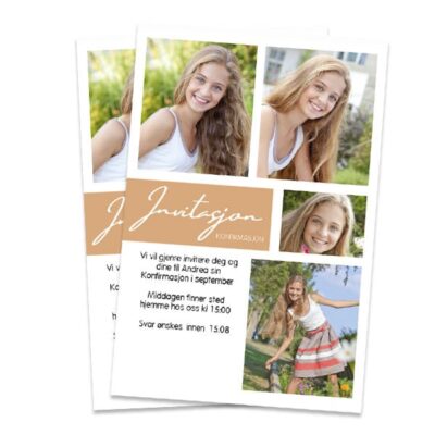 Invitasjon konfirmasjon 10x15cm - trykk på en side, stående